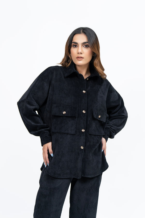 Overshirt with Pockets in Corduroy - Black