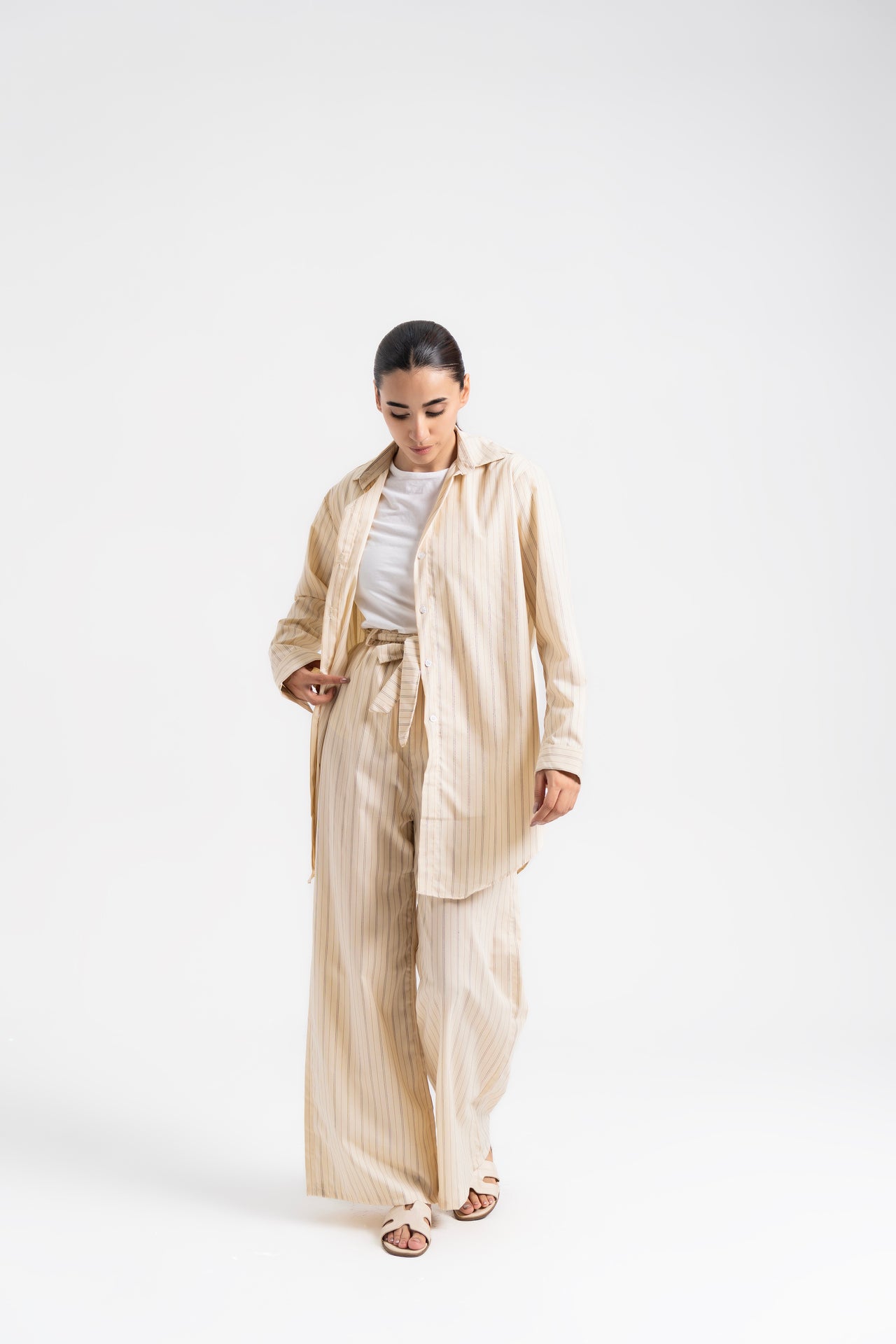 Oversized Flowy Shirt - Cream Striped