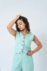 Single Breasted Vest Blazer - Mint Green