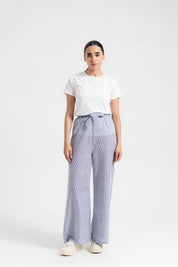 Belted Culotte Pant - Blue White Stripes