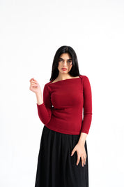 Square Cut Ribbed Top - Maroon