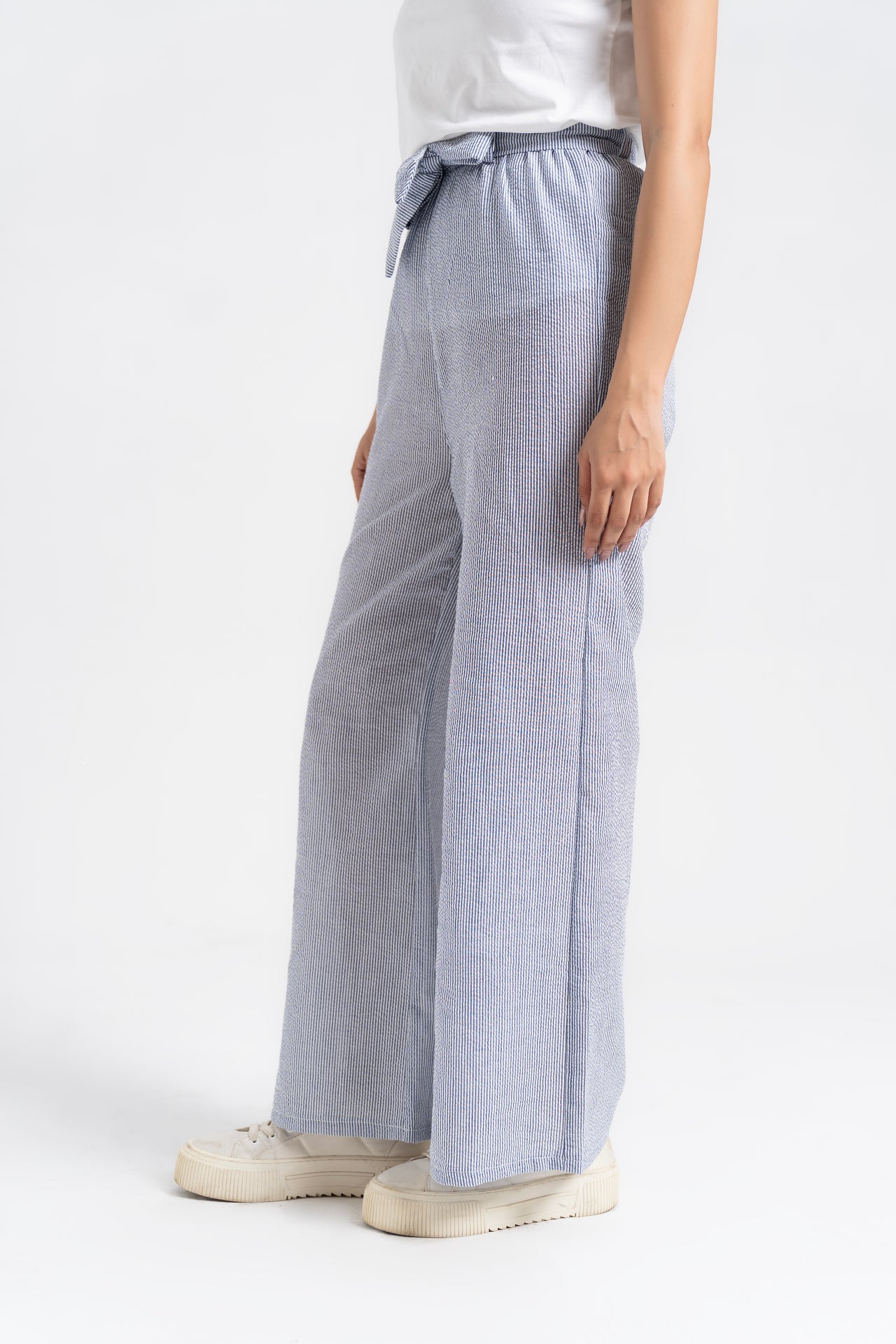 Belted Culotte Pant - Blue White Stripes