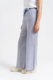 Belted Culotte Pant - Blue White Stripes