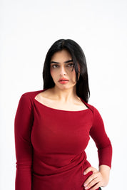 Square Cut Ribbed Top - Maroon