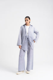 Oversized Flowy Shirt - Blue White Stripes