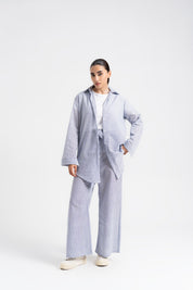 Belted Culotte Pant - Blue White Stripes