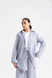 Oversized Flowy Shirt - Blue White Stripes