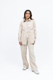 Overshirt with Pockets in Corduroy - Cream