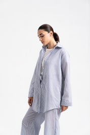 Oversized Flowy Shirt - Blue White Stripes