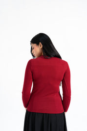 Square Cut Ribbed Top - Maroon