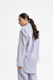 Oversized Flowy Shirt - Blue White Stripes