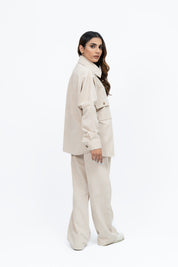 Overshirt with Pockets in Corduroy - Cream