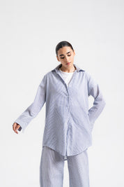 Oversized Flowy Shirt - Blue White Stripes