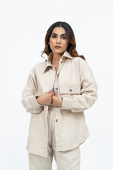 Overshirt with Pockets in Corduroy - Cream