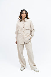Overshirt with Pockets in Corduroy - Cream