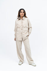 Overshirt with Pockets in Corduroy - Cream