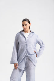 Oversized Flowy Shirt - Blue White Stripes
