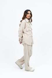 Overshirt with Pockets in Corduroy - Cream