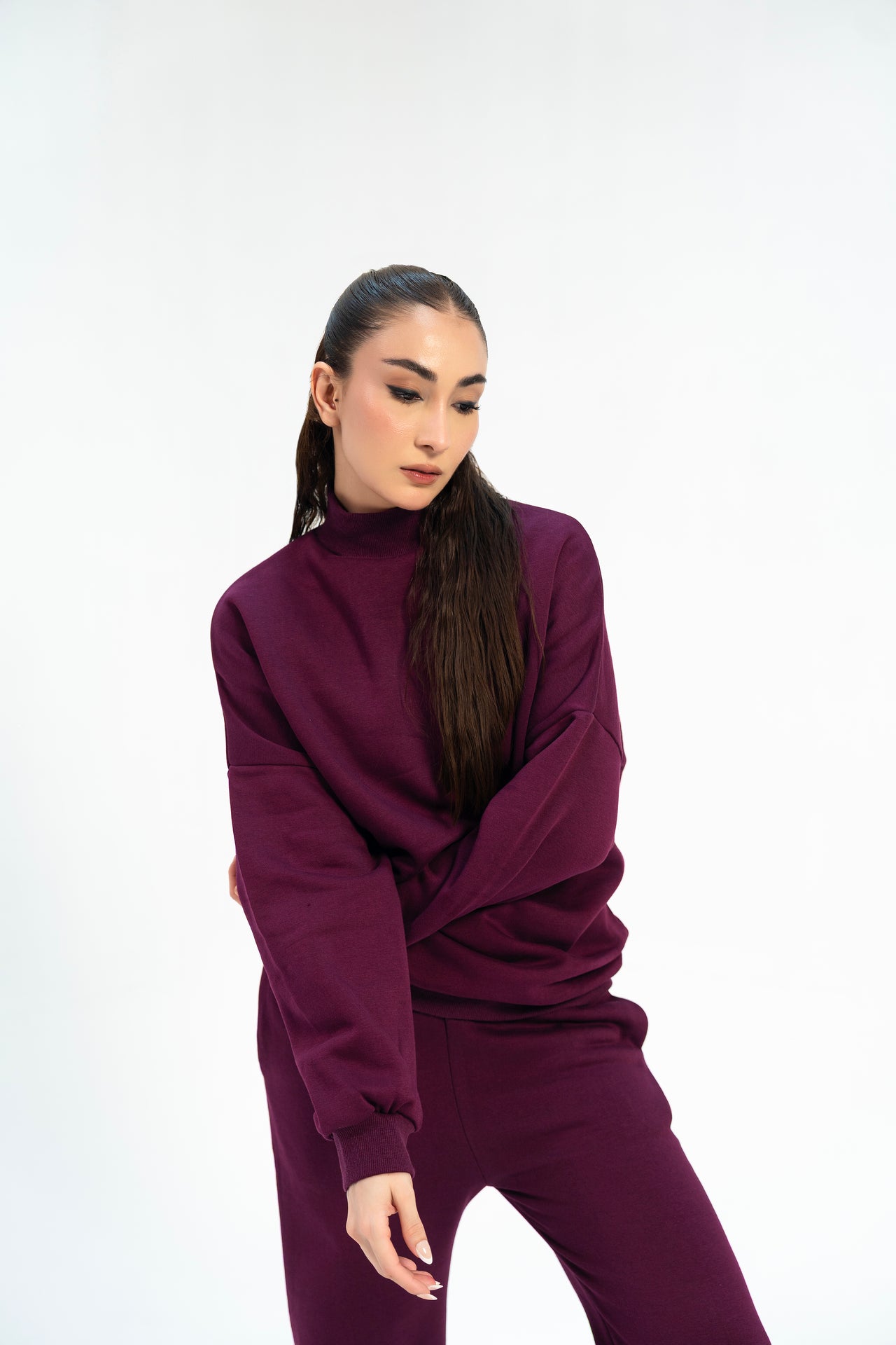 Mock Neck Pullover - Plum