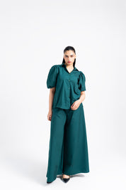 Puff Sleeve Button-Down Top - Dark Teal
