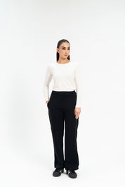 Wide Leg Fleece Sweatpants - Black