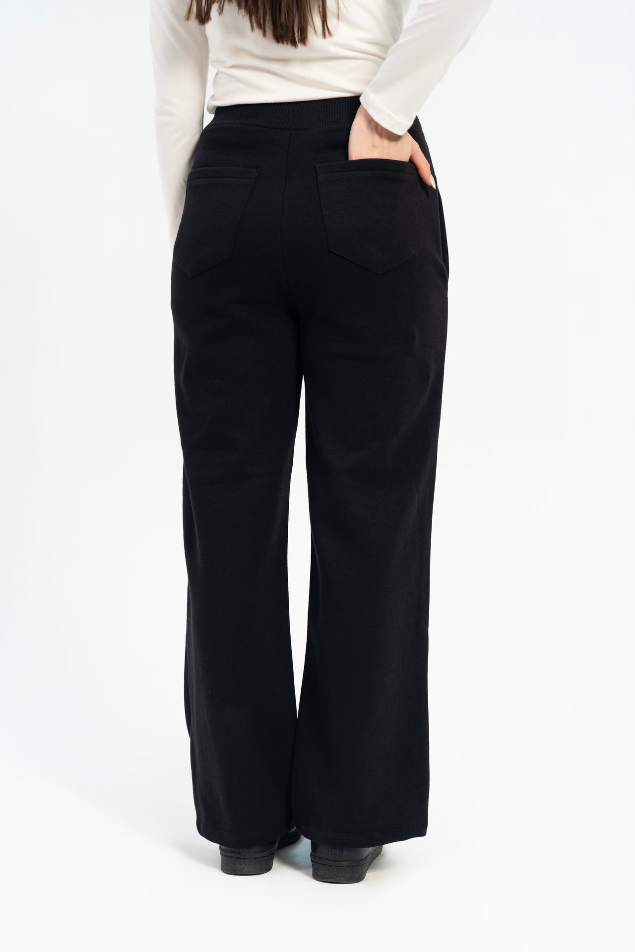 Wide Leg Fleece Sweatpants - Black