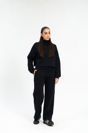 Cropped Mock Neck Pullover - Black