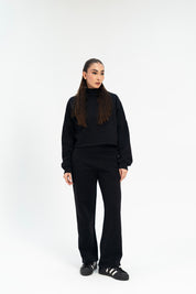 Cropped Mock Neck Pullover - Black