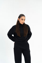 Cropped Mock Neck Pullover - Black