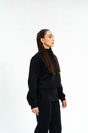 Cropped Mock Neck Pullover - Black