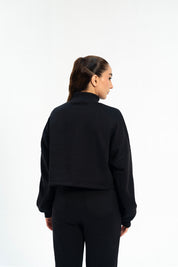 Cropped Mock Neck Pullover - Black