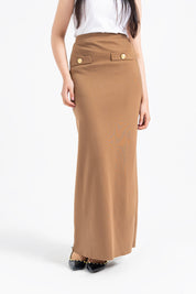 Knit Skirt with Golden Button - Brown