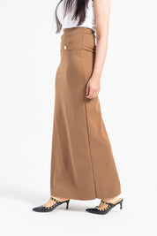 Knit Skirt with Golden Button - Brown