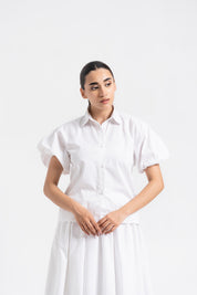 Cotton Puff Short Sleeve Shirt - White