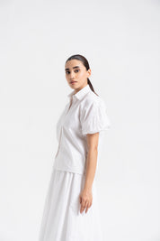 Cotton Puff Short Sleeve Shirt - White
