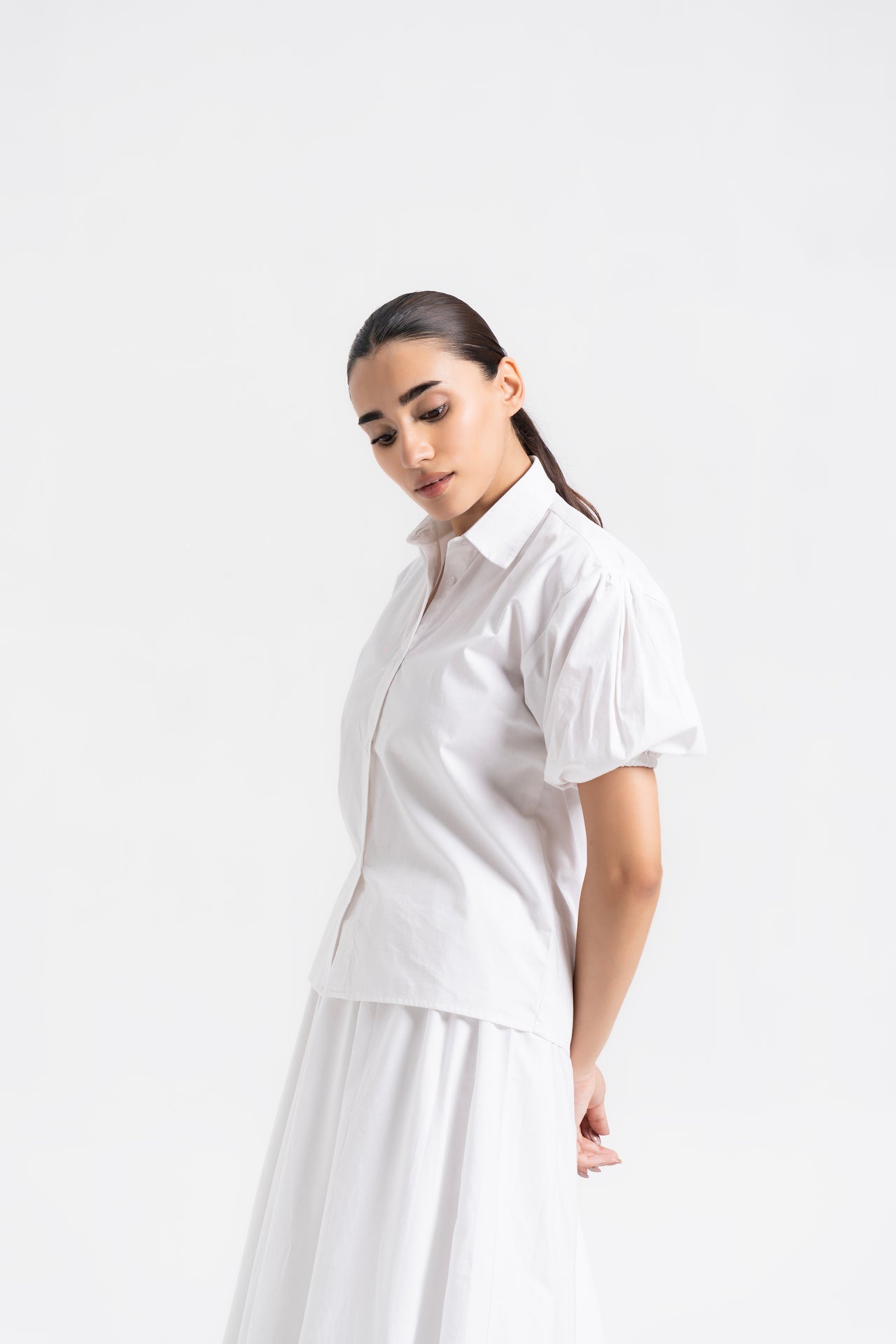 Cotton Puff Short Sleeve Shirt - White