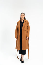 Oversized Belted Wool Coat - Camel