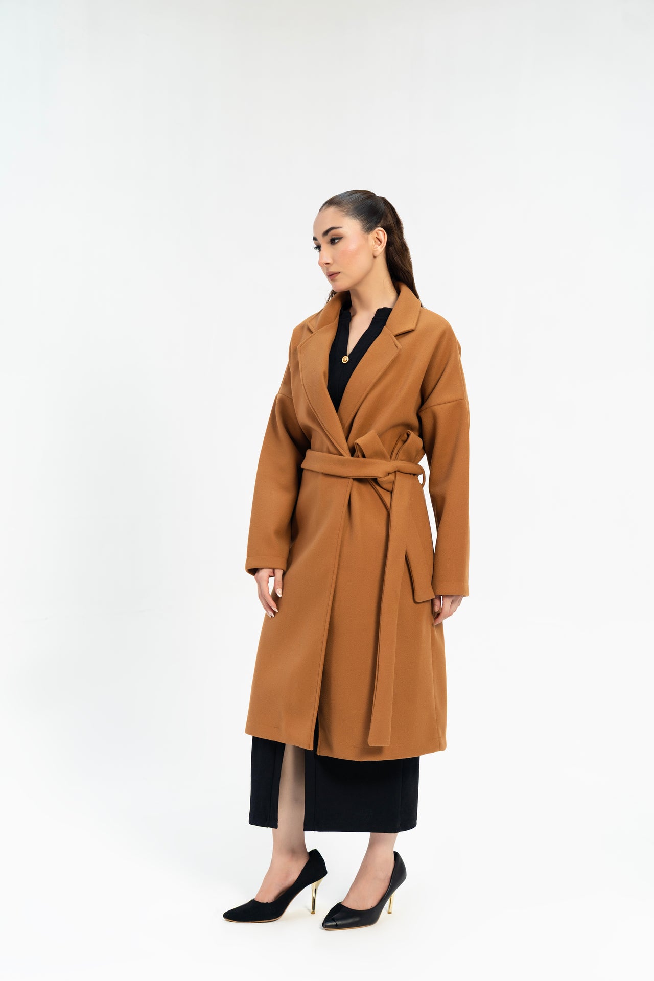 Oversized Belted Wool Coat - Camel
