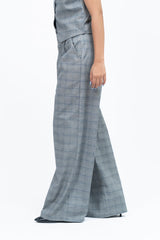 Wide Leg Pleated Pant - Grey Grid Check