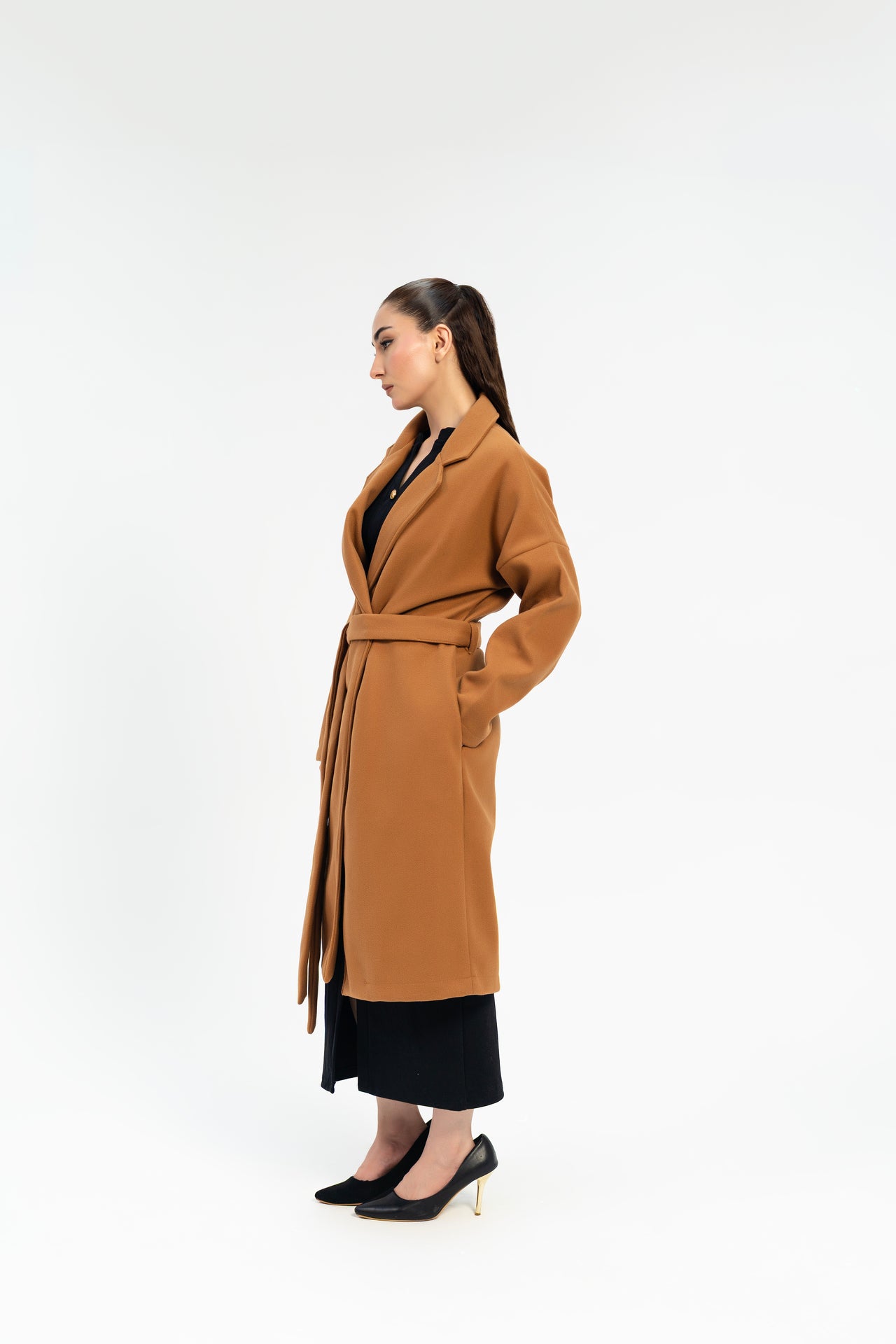 Oversized Belted Wool Coat - Camel