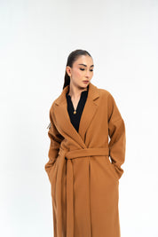 Oversized Belted Wool Coat - Camel