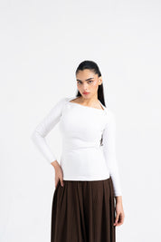 Square Cut Ribbed Top - White