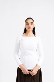 Square Cut Ribbed Top - White