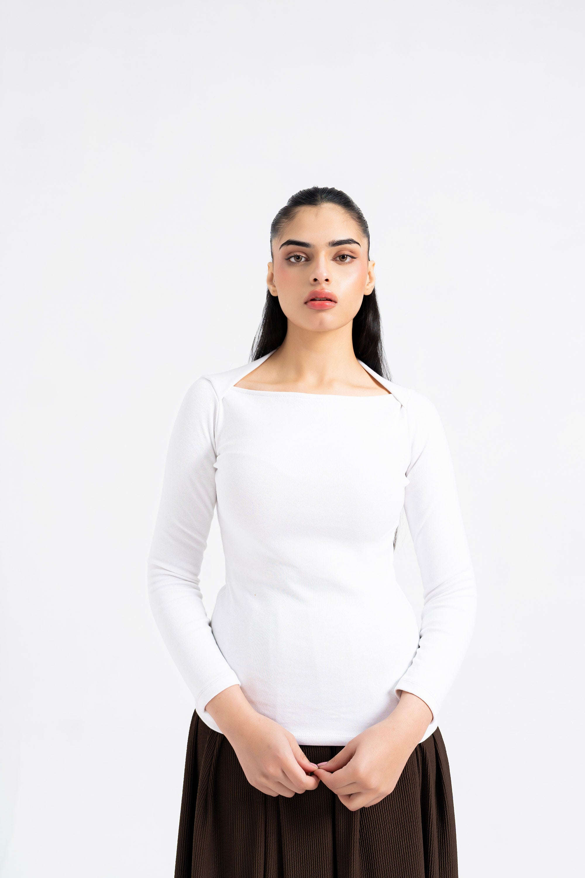 Square Cut Ribbed Top - White
