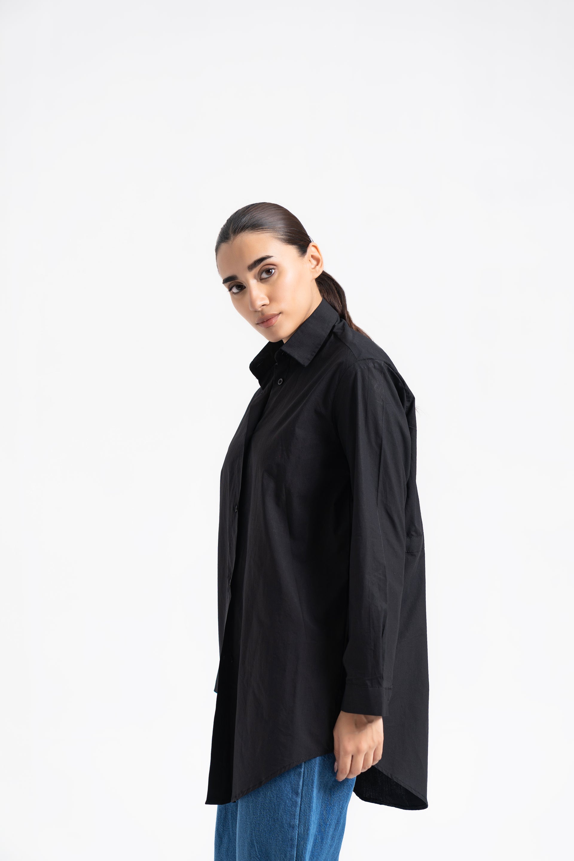 Drawstring Waist Shirt - Black