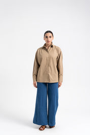 Oversized Shirt with Pleat at Back - Khaki (linen)