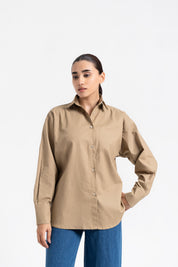 Oversized Shirt with Pleat at Back - Khaki (linen)