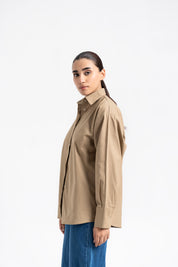 Oversized Shirt with Pleat at Back - Khaki (linen)