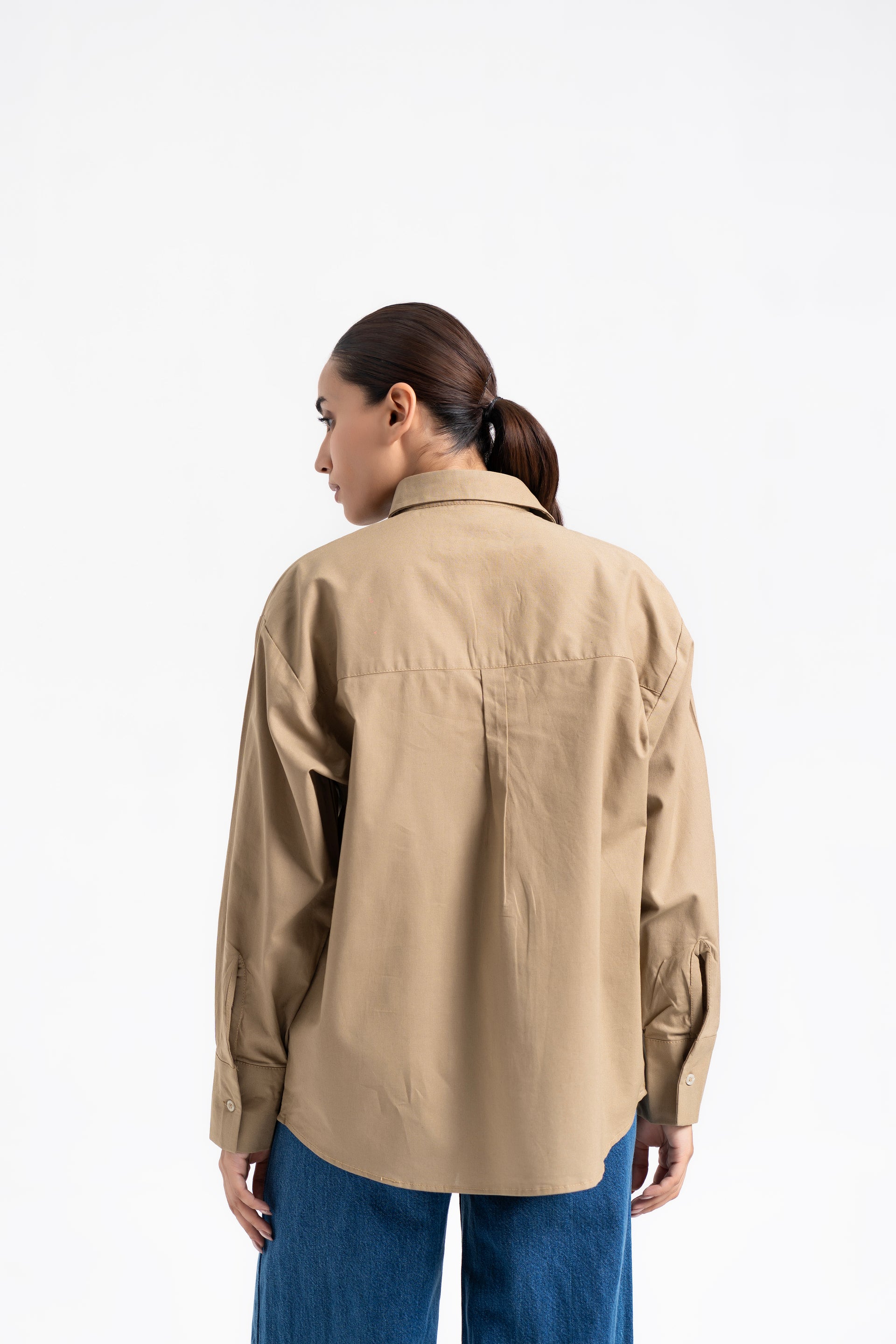 Oversized Shirt with Pleat at Back - Khaki (linen)