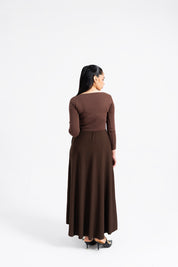 Square Neck Knit & Flowy Maxi Dress - Mocha Brown